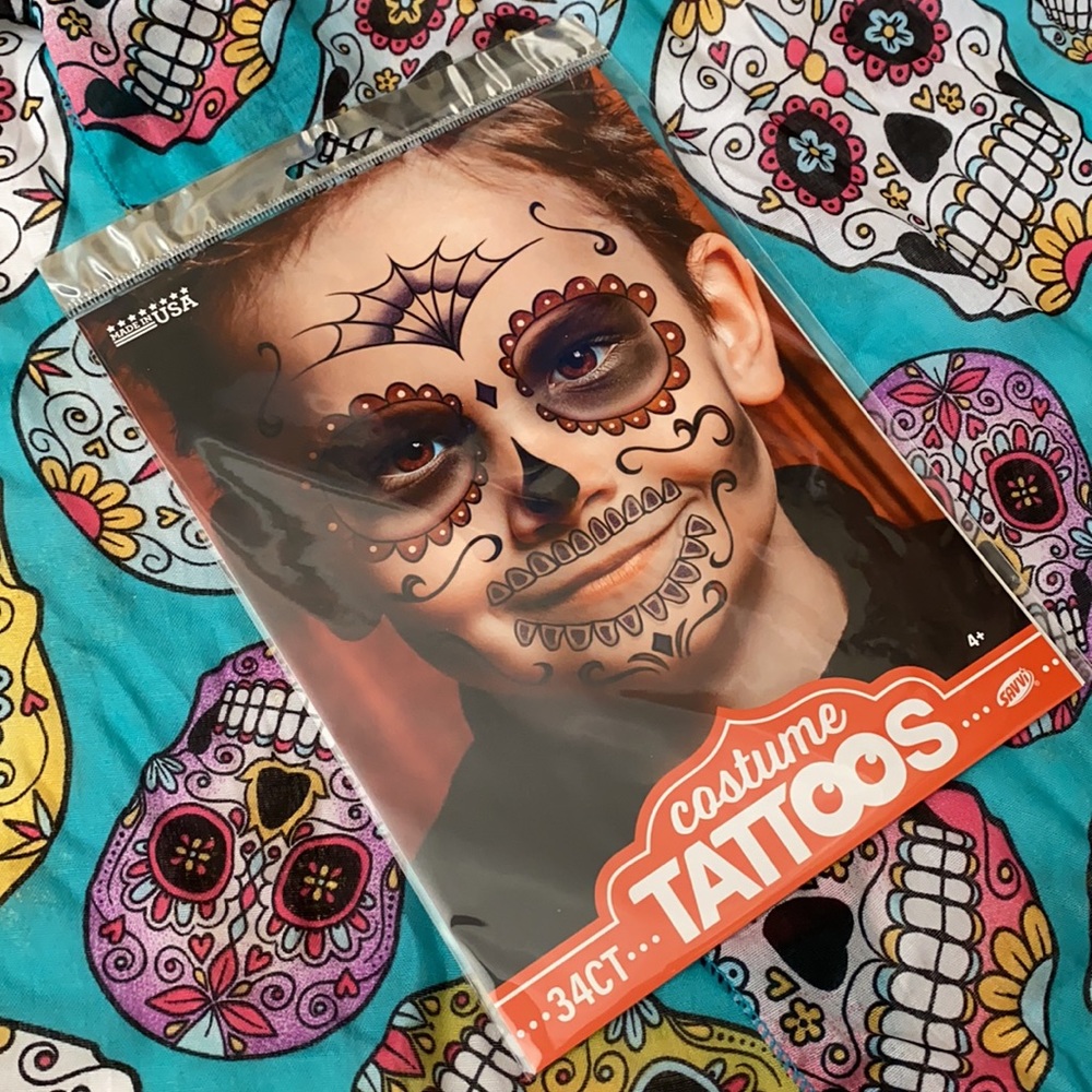 Día de los Muertos {Day of the Dead} Costume Face Tattoos 34 Count Made in USA - Picture 3 of 6